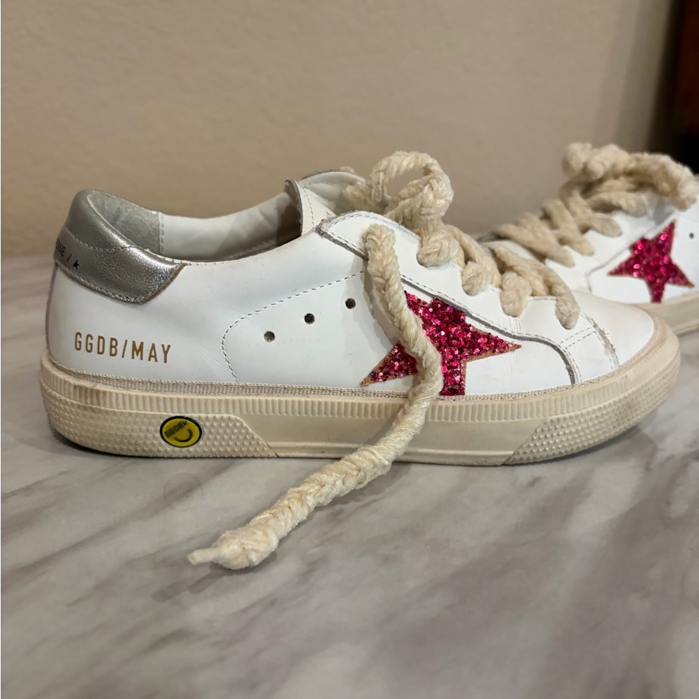 Golden Goose White Sneakers with Pink Star and Silver Heel